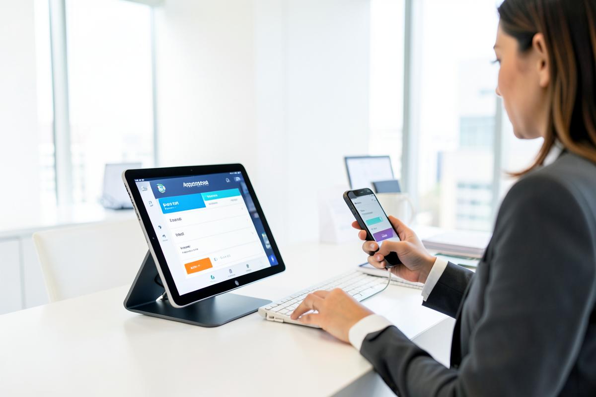Appointment-Based Services business interior with a staffed checkout counter taking card payments