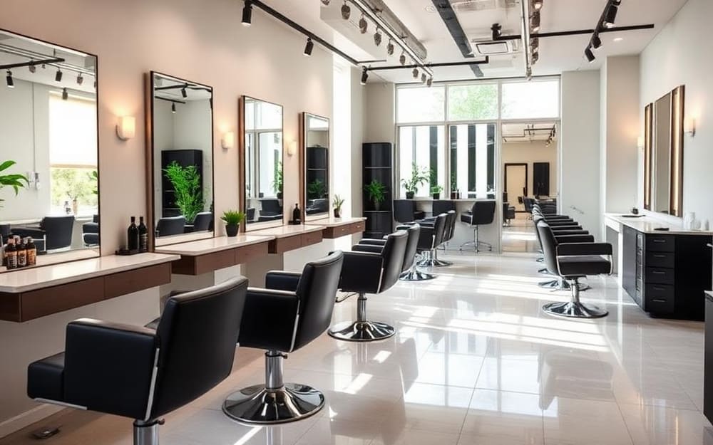 Salons & Barbershops business interior with a staffed checkout counter taking card payments