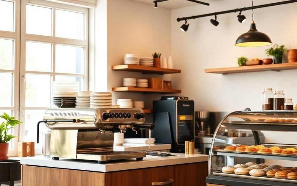 Coffee Shops & Cafés business interior with a staffed checkout counter taking card payments