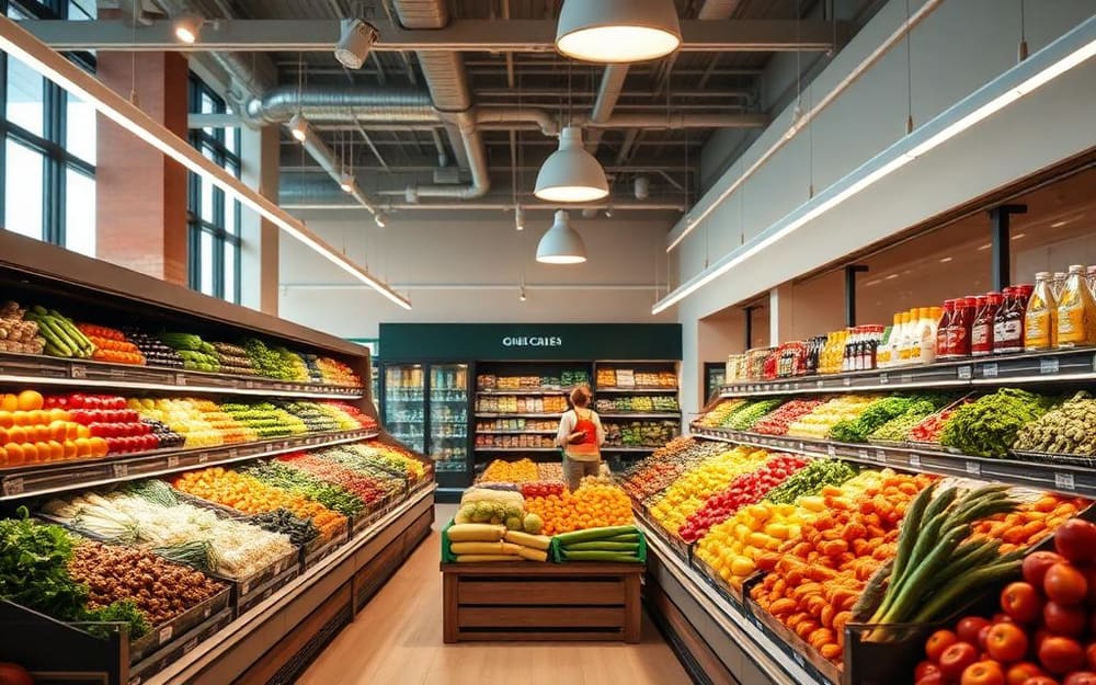 Grocery & Markets business interior with a staffed checkout counter taking card payments