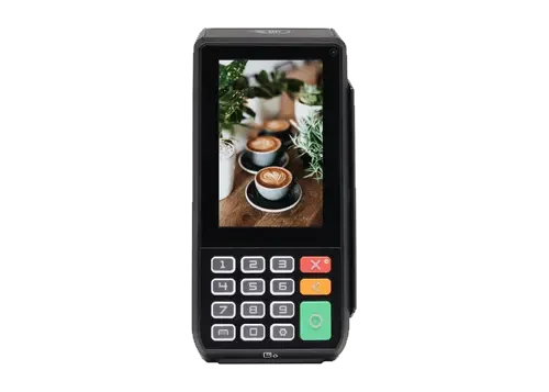 PAX A80 card payment terminal shown from the front