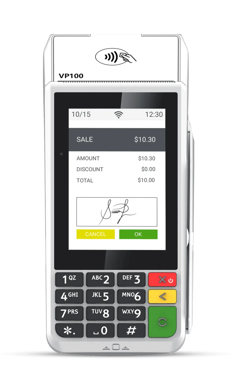 Valor VP100 card payment terminal shown from the front