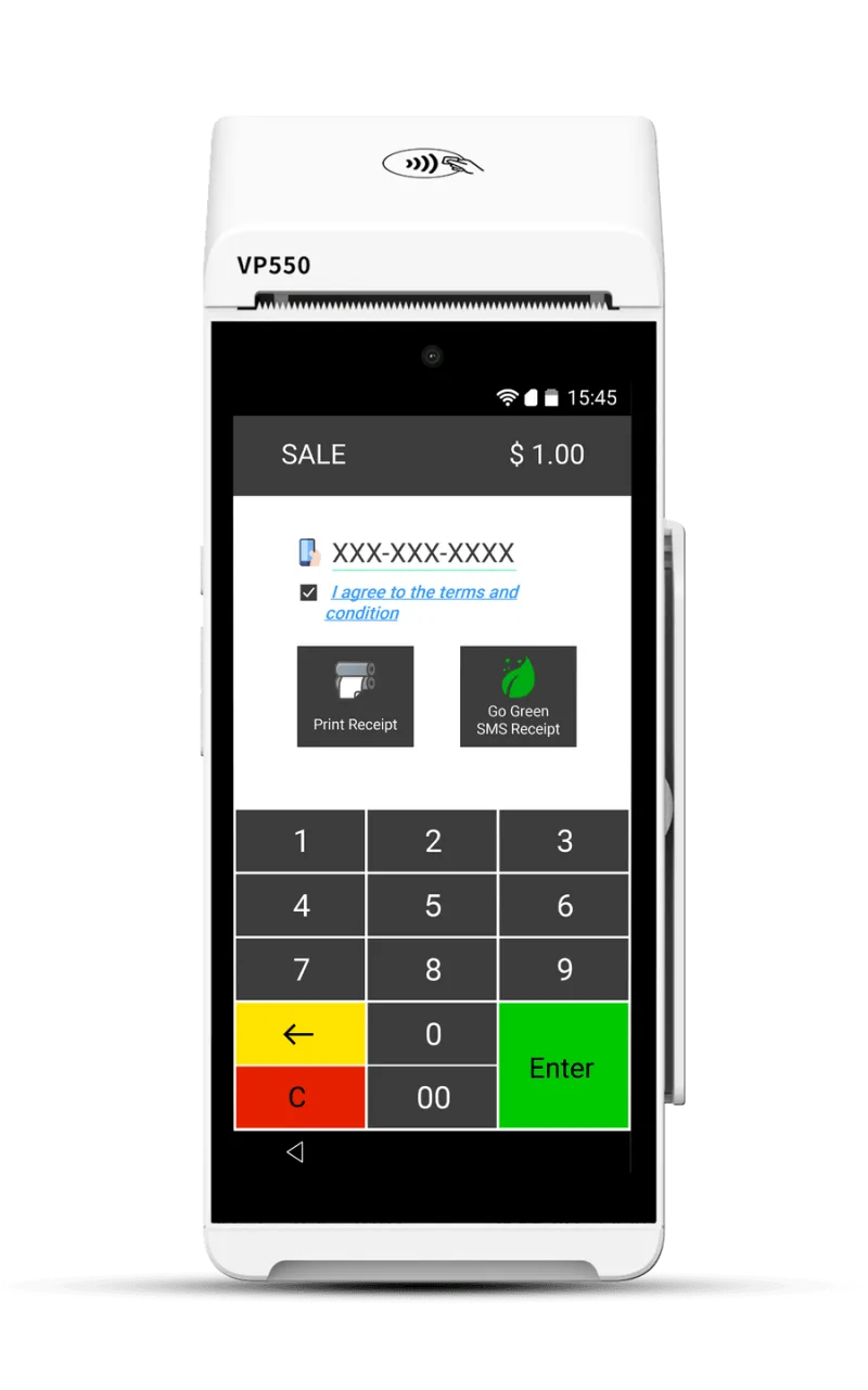 Valor VP550 terminal shown from the front, sold and supported by BSV Solution